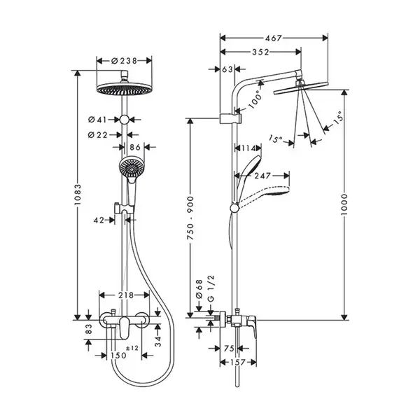Душевая система Hansgrohe Crometta S 240 1jet (цвет - хром) (26875000) фото 2 Aquada.com.ua
