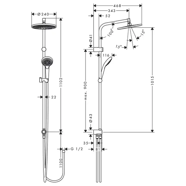 Душевой гарнитур Hansgrohe Crometta S 240 (цвет - хром) (26876000) фото 2 Aquada.com.ua