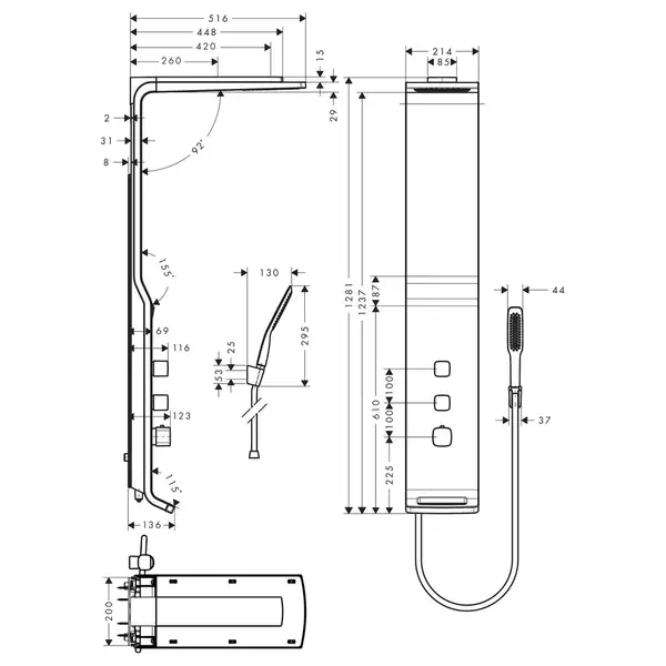 Душевая панель внешнего монтажа Hansgrohe Raindance Lift 180 2jet (цвет - матовый хром/хром) (27008000) фото 2 Aquada.com.ua