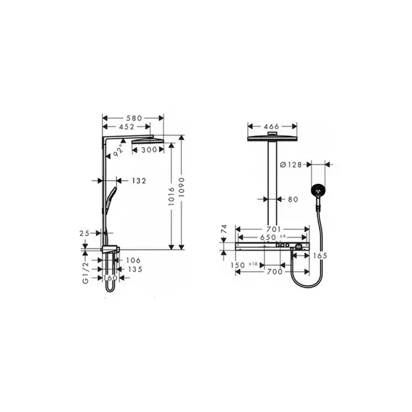Душевая система с термостатом Hansgrohe Rainmaker Select 460 Showerpipe 2jet (цвет - хром/белый) (27109400) фото 4 Aquada.com.ua