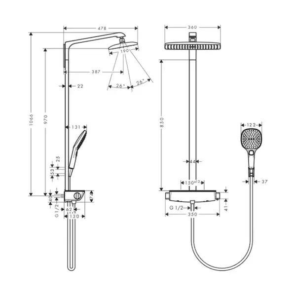 Душова система Hansgrohe Raindance E Showerpipe 360, DN15, хром (27112000)
