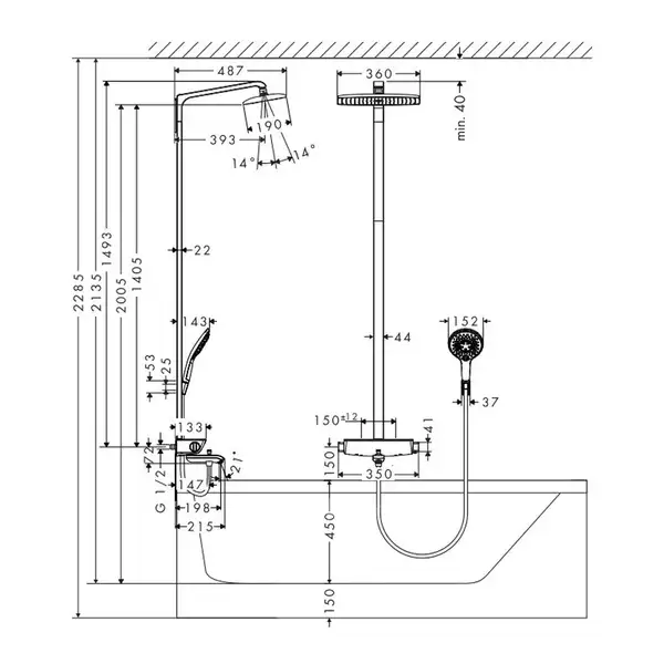 Душевая система с термостатом Hansgrohe Raindance E Showerpipe 360 1jet (цвет - хром) (27113000) фото 2 Aquada.com.ua