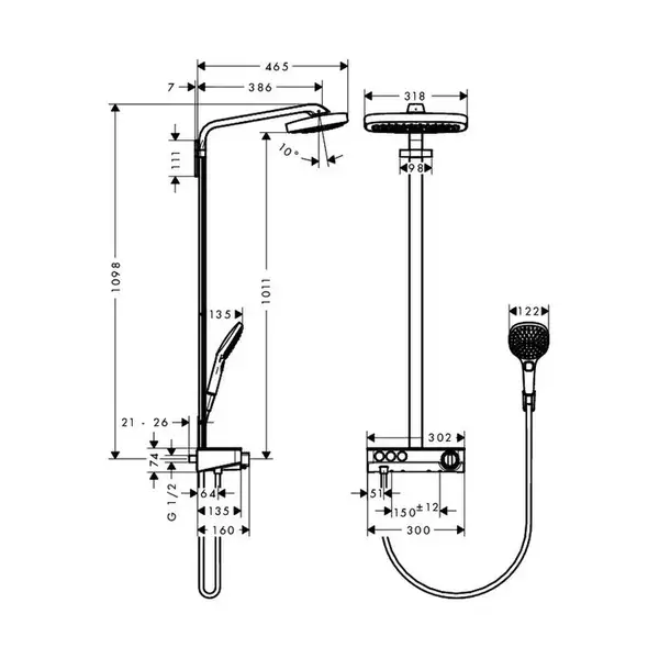 Душевая система с термостатом Hansgrohe Raindance E Showerpipe 300 3jet с ShowerTablet Select 300 (цвет - хром/белый) (27127400) фото 2 Aquada.com.ua