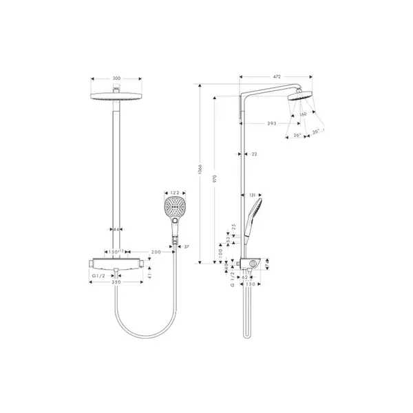 Душевая система с термостатом Hansgrohe Raindance Select E 300 2jet Showerpipe (цвет - хром) (27128000) фото 2 Aquada.com.ua
