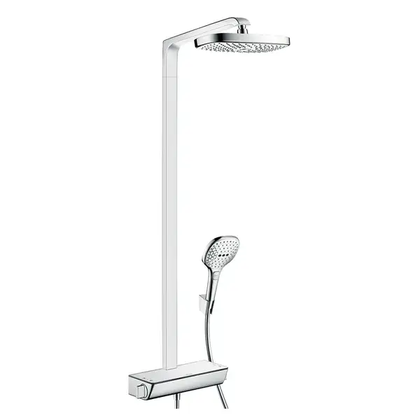 Душевая система с термостатом Hansgrohe Raindance Select E 300 2jet Showerpipe (цвет - хром/белый) (27128400) фото 1 Aquada.com.ua