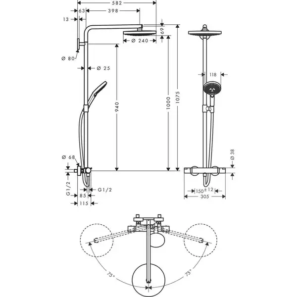 Hansgrohe Raindance Select S 240 Душевая система, хром (27129000)
