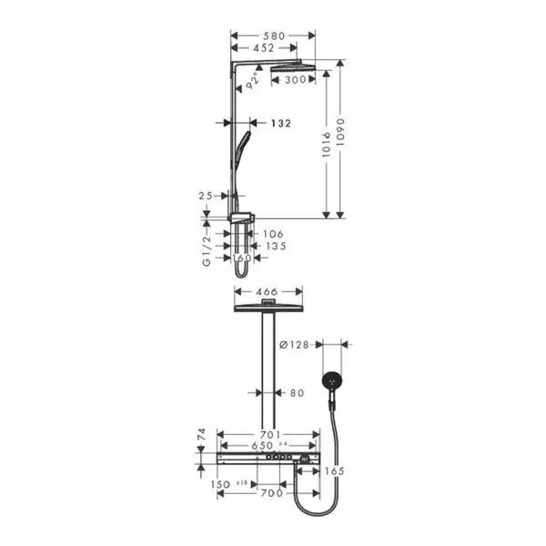 Душевая система с термостатом Hansgrohe Rainmaker Select Rainmaker Select 420 2jet Showerpipe (цвет - хром/белый) (27168400) фото 3 Aquada.com.ua