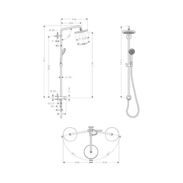 Душевая система Hansgrohe Cromaт Showerpipe 220 1jet Reno (цвет - хром) (27224000) фото 2 Aquada.com.ua