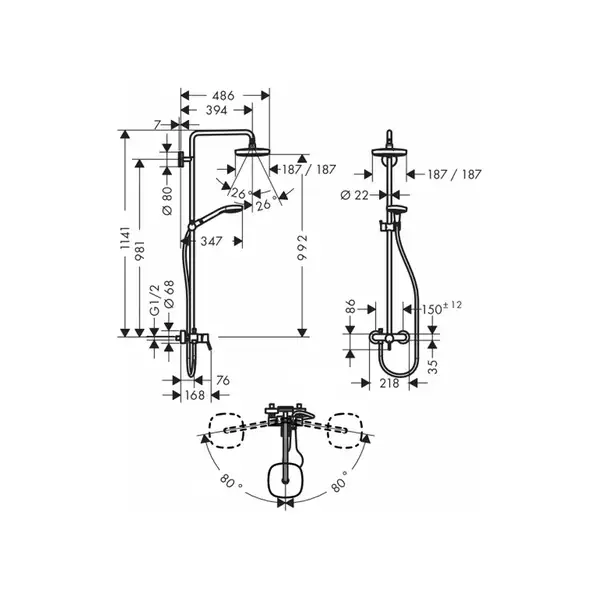 Душевая система Hansgrohe Croma Select E Showerpipe 180 2jet (цвет - хром/белый) (27258400) фото 4 Aquada.com.ua
