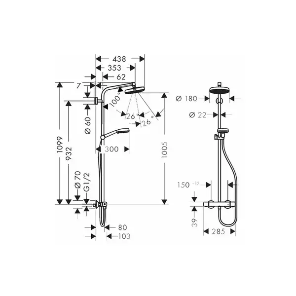 HANSGROHE Душевая система с термостатом Crometta 160 Showerpipe (27264400) фото 2 Aquada.com.ua