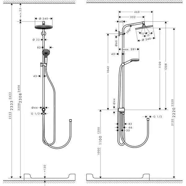 Hansgrohe Crometta S Showerpipe Reno 240, хром (27270000)