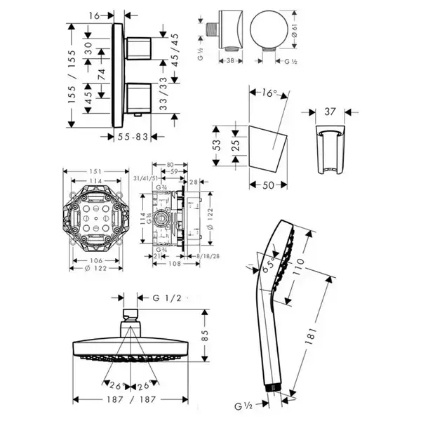 Hansgrohe Croma Select E / Ecostat E Душова система, хром (27294000)