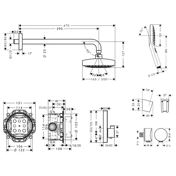 GROHE Hansgrohe Душевой набор (верхний, ручной душ, ibox, термостат) Raindance Select E/ShowerSelect (27296000) фото 2 Aquada.com.ua