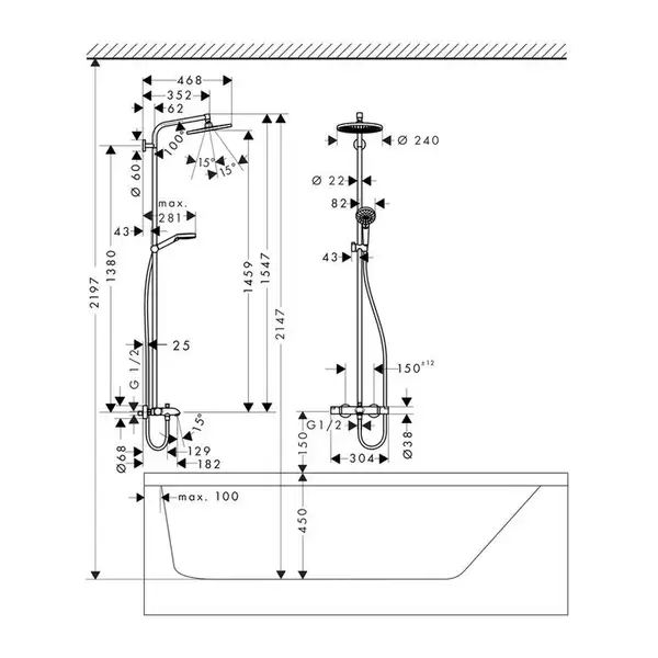 Hansgrohe Crometta S 240 Душова система для ванни, хром (27320000)