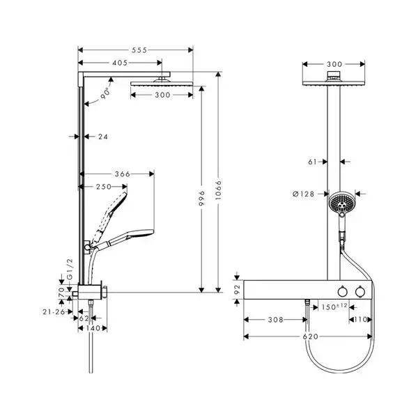 Душова система Hansgrohe Raindance E Showerpipe 300 1jet з термостатом, хром (27363000)