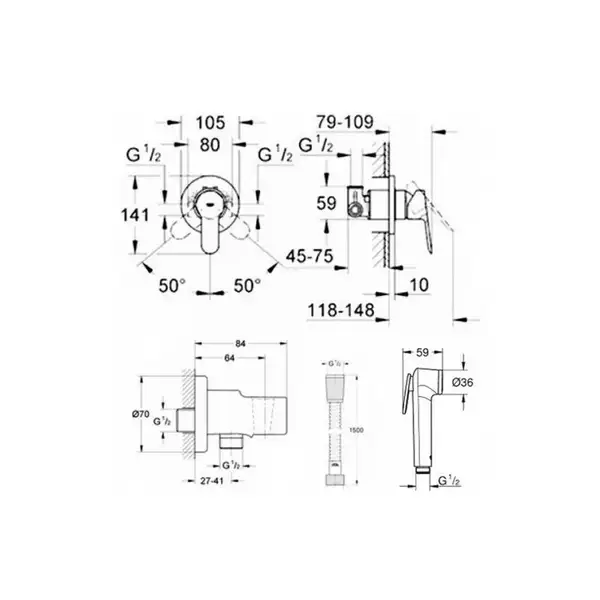 GROHE Набор для гигиенического душа BAU EDGE (28512001)