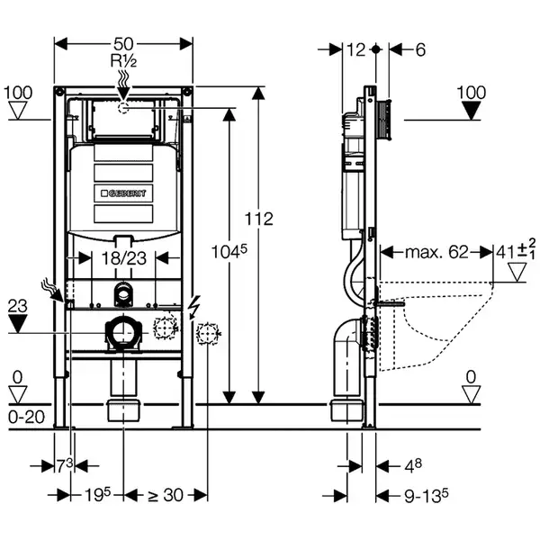 Инсталляция Geberit Duofix (3-в-1) в комплекте с клавишей Sigma 20, черный/матовый (111.300.00.5+156.050.00.1+111.815.00.1+115.882.14.1) фото 2 Aquada.com.ua