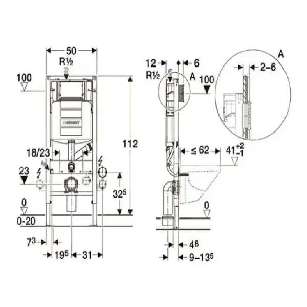 Инсталляция Geberit Duofix UP320 111.370.00.5 (3-в-1) комплект (без клавиши)(функция удаления запахов) (111.370.00.5 + 111.815.00.1) фото 2 Aquada.com.ua