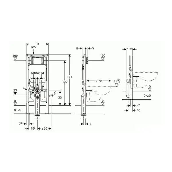 GEBERIT DUOFIX монтажный элемент для подвесного унитаза, 114 cм, со смывным бачком скрытого монтажа Sigma 8 cм (111.796.00.1) фото 2 Aquada.com.ua