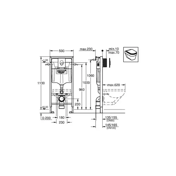 Grohe Rapid SL Система инсталляции для унитаза, хром (38721001)