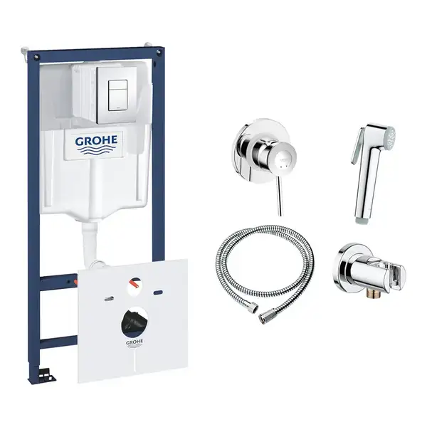 Комплект Grohe инсталляция Rapid SL 38827000 + набор для гигиенического душа со смесителем BauClassic 111048 (38827000111048)