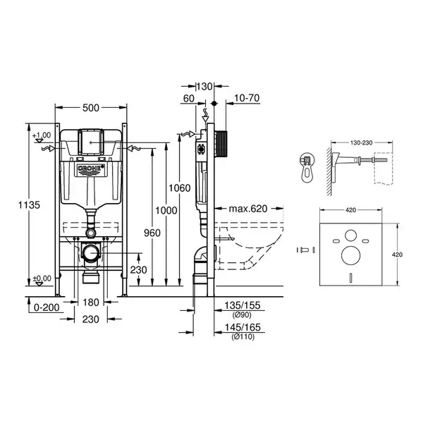 Grohe Rapid SL 3 в 1 Инсталляция для унитаза (3884000G)