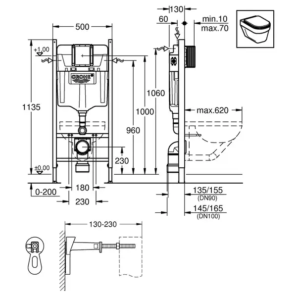 Grohe Rapid SL 3 в 1 Инсталляция для унитаза (3884000G)