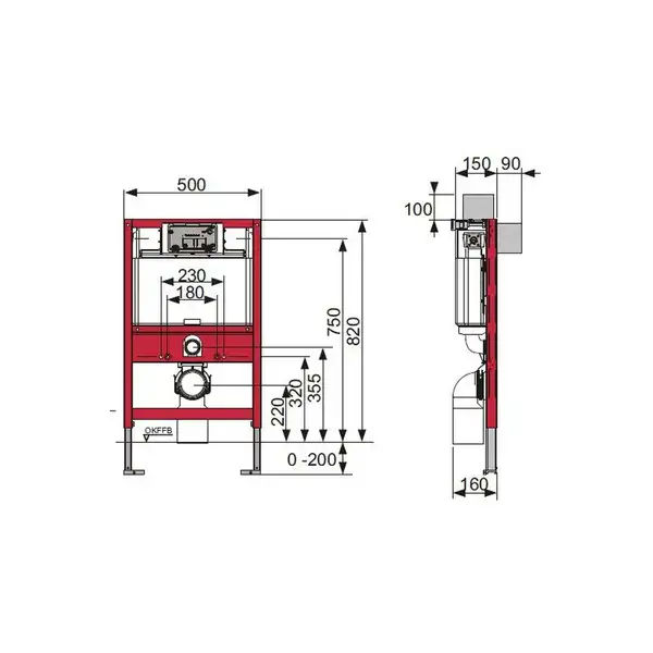 Инсталляция для подвесного унитаза комплект Tece 9300001 Eprofi (h = 820 мм) (9300080) фото 2 Aquada.com.ua