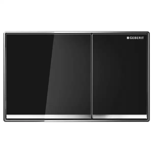 Смывная клавиша Geberit Omega 60, двойной смыв, заподлицо (стекло чёрное/хром глянцевый) (115.081.SJ.1) фото 1 Aquada.com.ua