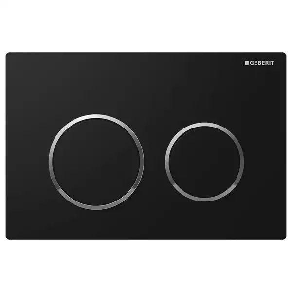 Смывная клавиша Geberit Omega 20, двойной смыв (пластик чёрный/глянцевый хром/чёрный) (115.085.KM.1) фото 1 Aquada.com.ua