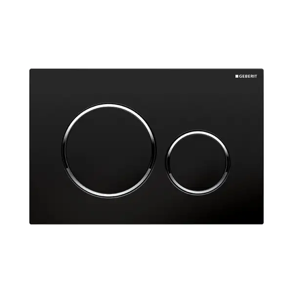 Клавиша смыва, для двойного смыва Geberit Sigma 20 (пластик чёрный/глянцевый хром) (115.882.KM.1) фото 1 Aquada.com.ua