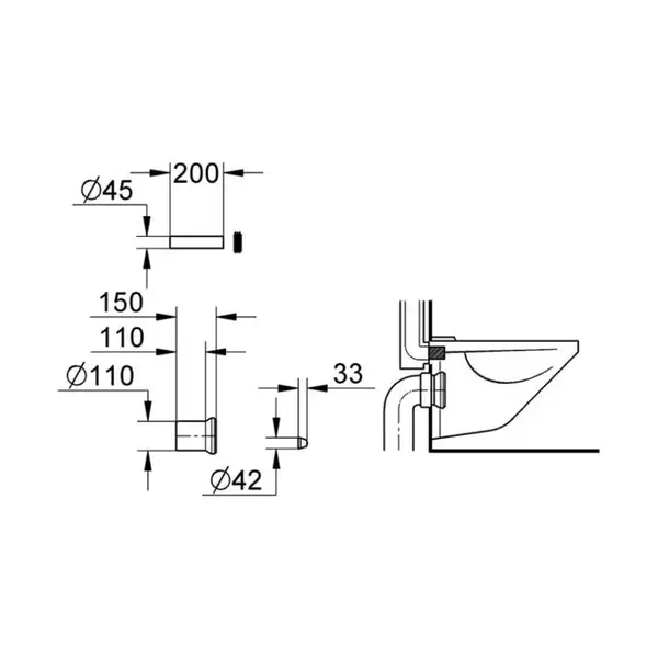 GROHE Комплект впускного і зливного гарнітура GROHE для підвісного унітазу, O 110 мм (37104K00) фото 2 Aquada.com.ua