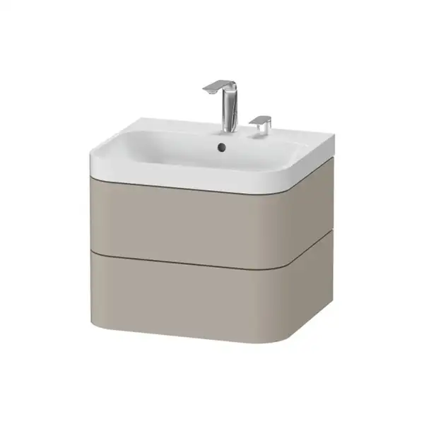 Тумба подвесная с раковиной c-shaped Duravit Happy D.2 Plus 57,5 х 49 см, серо-коричневый шелковисто-матовый лак (HP4345E6060) фото 1 Aquada.com.ua