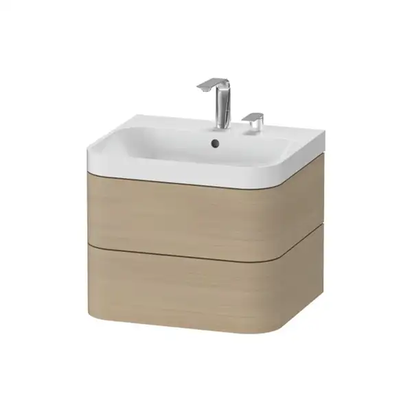 Тумба подвесная с раковиной c-shaped Duravit Happy D.2 Plus 57,5 х 49 см, дуб средиземноморский (HP4345E7171) фото 1 Aquada.com.ua