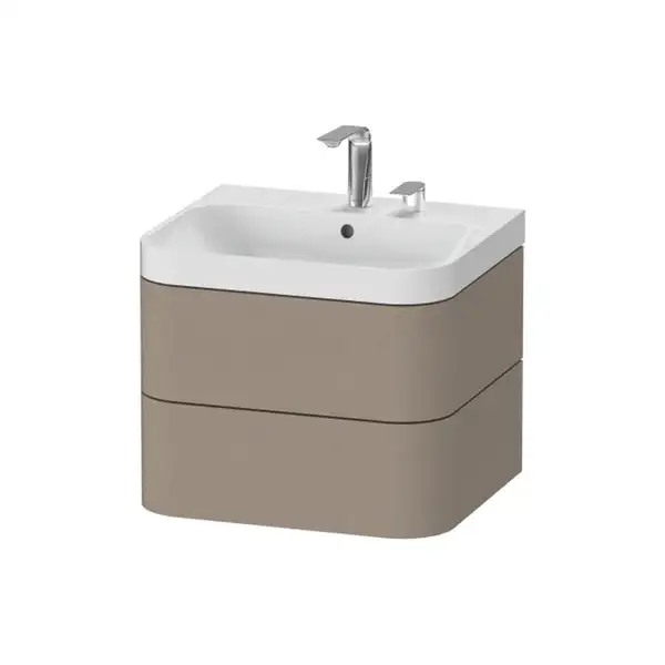 Тумба подвесная с раковиной c-shaped Duravit Happy D.2 Plus 57,5 х 49 см, лён (HP4345E7575) фото 1 Aquada.com.ua