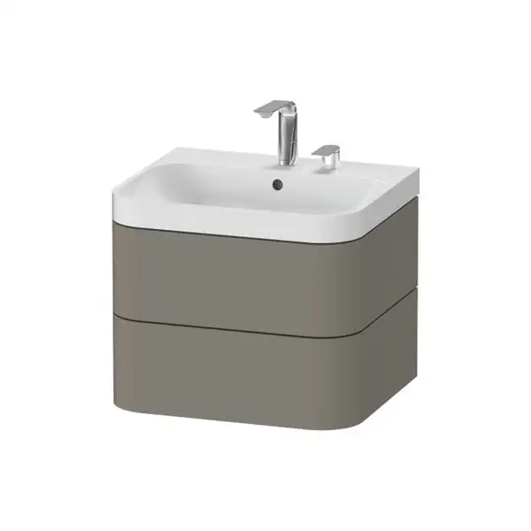 Тумба подвесная с раковиной c-shaped Duravit Happy D.2 Plus 57,5 х 49 см, каменно-серый шелковисто-матовый лак (HP4345E9292) фото 1 Aquada.com.ua