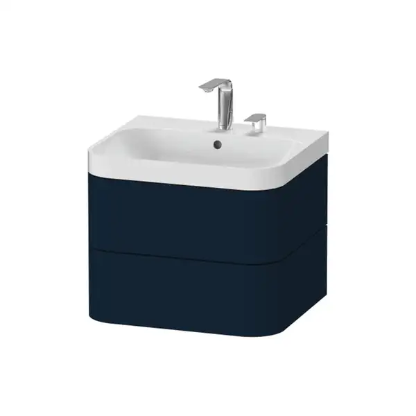 Тумба подвесная с раковиной c-shaped Duravit Happy D.2 Plus 57,5 х 49 см, тёмно-синий шелковисто-матовый лак (HP4345E9898) фото 1 Aquada.com.ua