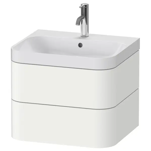 Тумба подвесная с раковиной c-shaped Duravit Happy D.2 Plus 57,5 х 49 см, белый шелковисто-матовый лак (HP4345O3636) фото 1 Aquada.com.ua