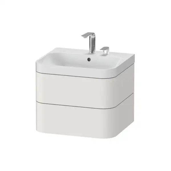Тумба подвесная с раковиной c-shaped Duravit Happy D.2 Plus 57,5 х 49 см, cкандинавский белый шелковисто-матовый лак (HP4345O3939) фото 1 Aquada.com.ua