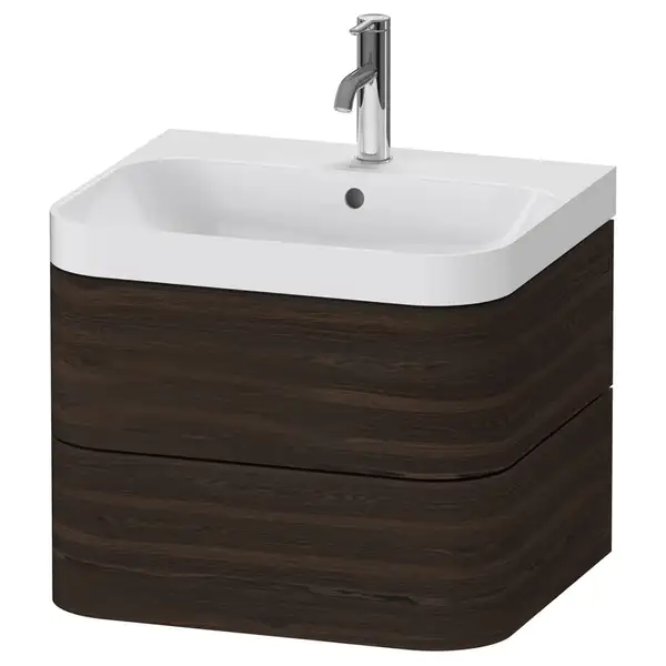 Тумба подвесная с раковиной c-shaped Duravit Happy D.2 Plus 57,5 х 49 см, орех брашированный (HP4345O6969) фото 1 Aquada.com.ua
