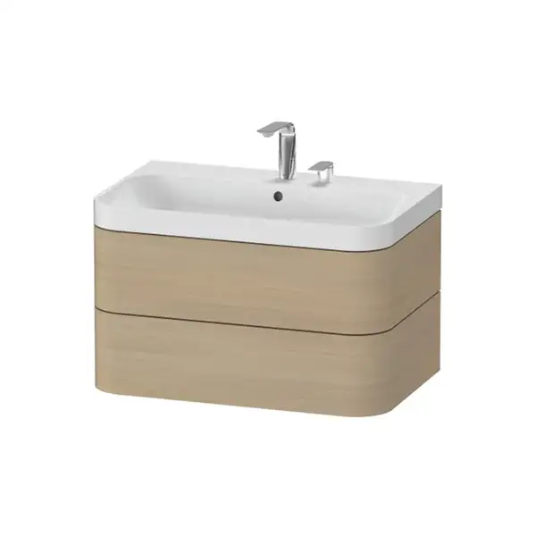 Тумба подвесная с раковиной c-shaped Duravit Happy D.2 Plus 77,5 х 49 см, дуб средиземноморский (HP4347E7171) фото 1 Aquada.com.ua
