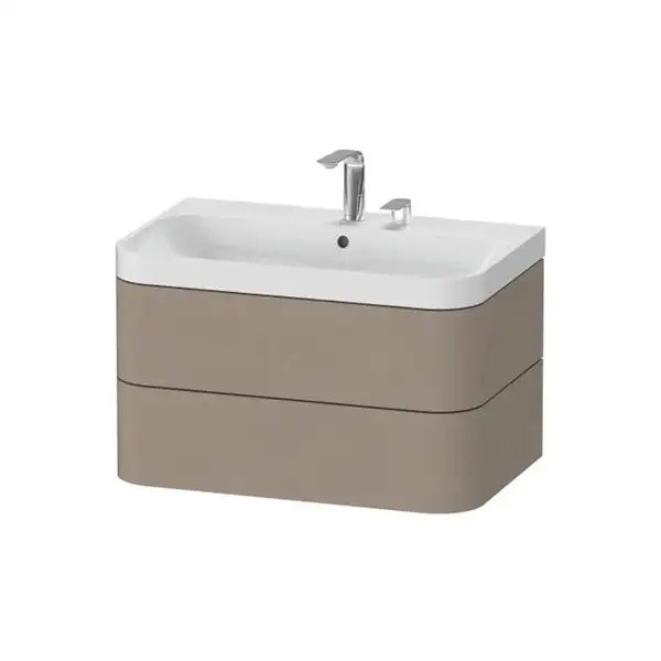 Тумба подвесная с раковиной c-shaped Duravit Happy D.2 Plus 77,5 х 49 см, лён (HP4347E7575) фото 1 Aquada.com.ua