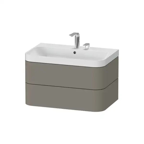 Тумба подвесная с раковиной c-shaped Duravit Happy D.2 Plus 77,5 х 49 см, каменно-серый шелковисто-матовый лак (HP4347E9292) фото 1 Aquada.com.ua