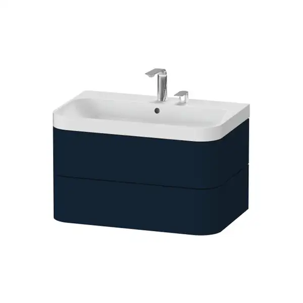 Тумба подвесная с раковиной c-shaped Duravit Happy D.2 Plus 77,5 х 49 см, тёмно синий шелковисто-матовый лак (HP4347E9898) фото 1 Aquada.com.ua