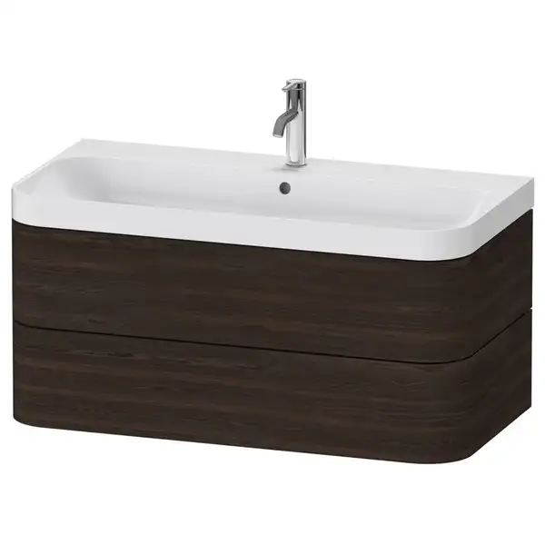 Тумба подвесная с раковиной c-shaped Duravit Happy D.2 Plus 97,5 х 49 см, орех брашированный (HP4348E6969) фото 1 Aquada.com.ua