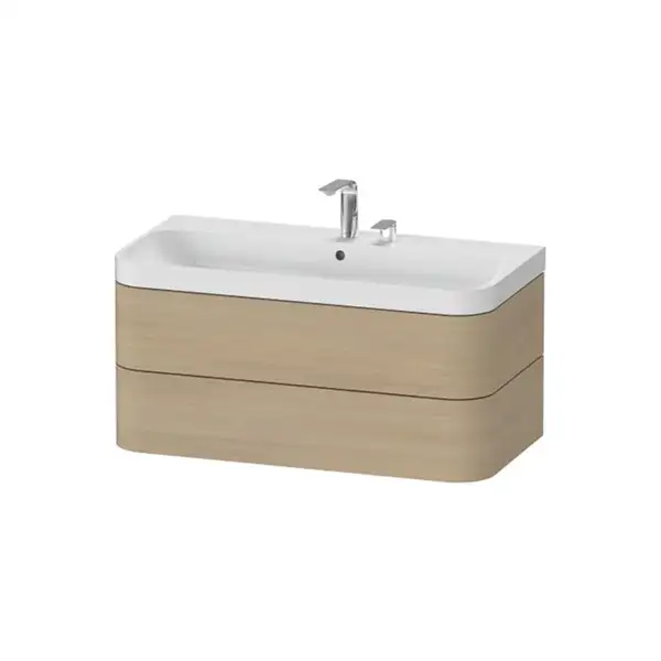 Тумба подвесная с раковиной c-shaped Duravit Happy D.2 Plus 97,5 х 49 см, дуб средиземноморский (HP4348E7171) фото 1 Aquada.com.ua