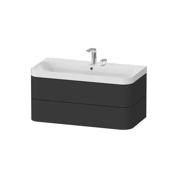 Тумба подвесная с раковиной c-shaped Duravit Happy D.2 Plus 97,5 х 49 см, графит суперматовый (HP4348E8080) фото 1 Aquada.com.ua