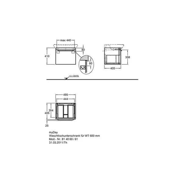 Тумба под раковину Geberit myDay 495х410х405 мм, матовая (Y824060000) фото 2 Aquada.com.ua