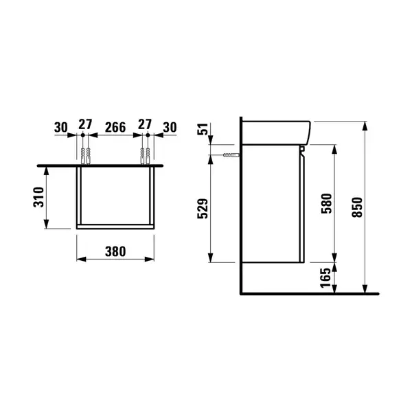 Тумба под умывальник 38 см петли справа Laufen Pro, венге (H4830120954231) фото 3 Aquada.com.ua