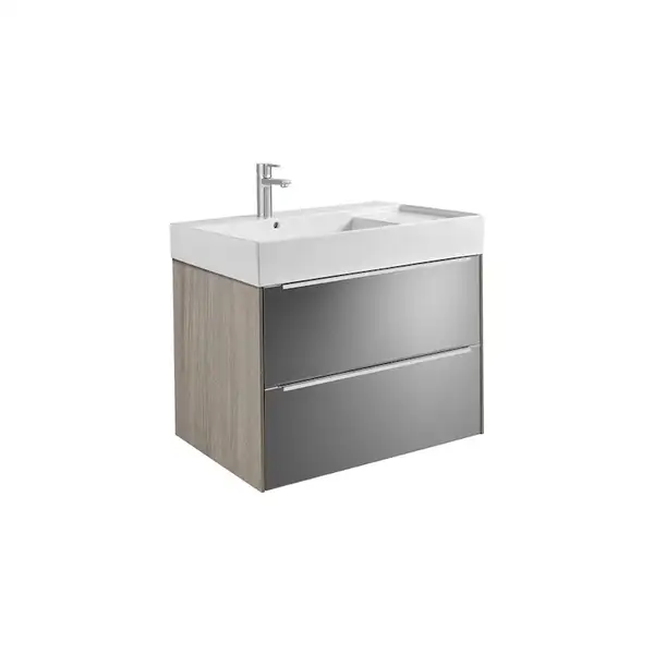 Комплект из раковины и тумбы Roca Inspira 800 х 498 х 674 мм (цвет отделки - 403 city oak / dark mirror) (A851076403) фото 1 Aquada.com.ua